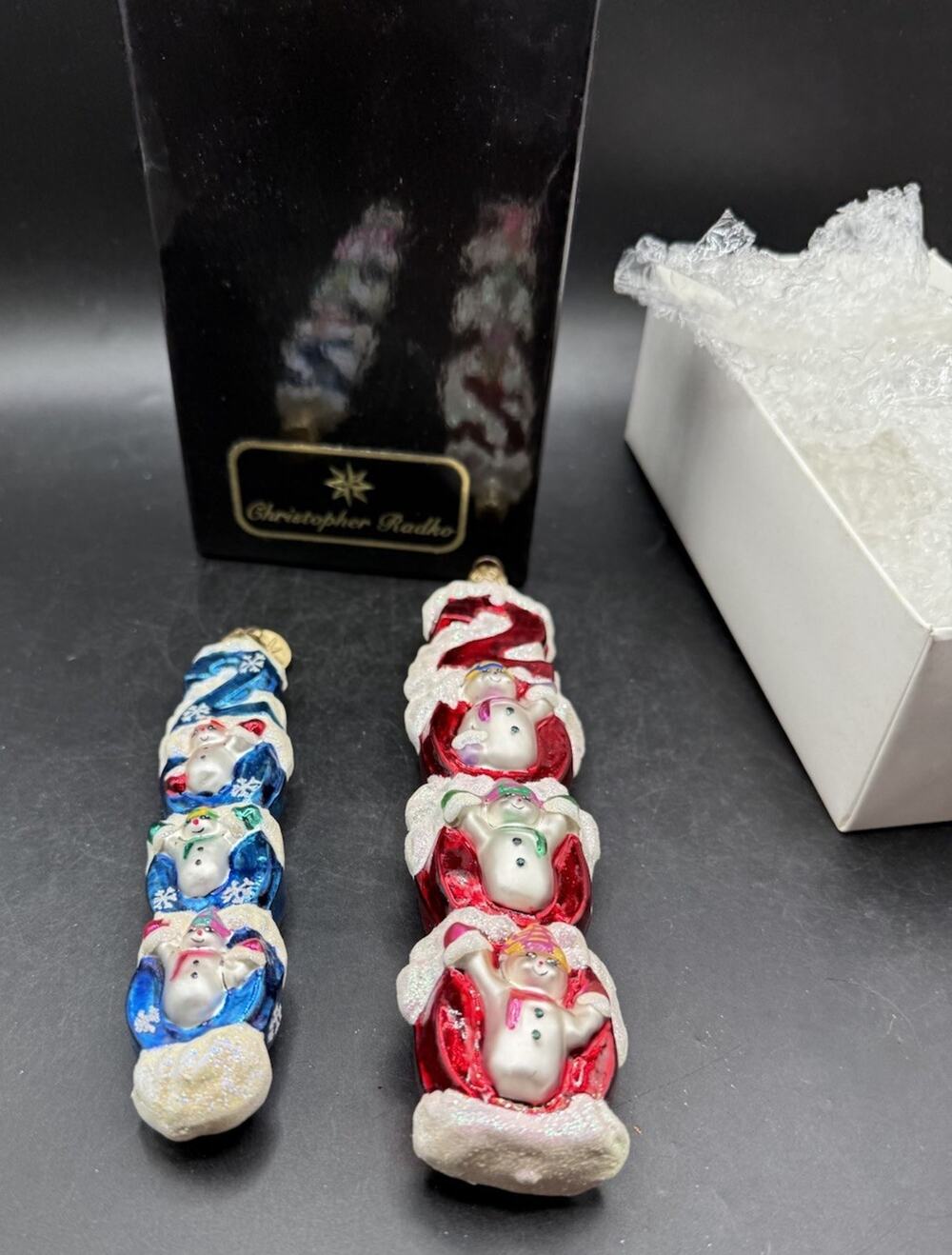 1999 Christopher Radko Millenium Magic Ornaments Snowmen Set Of 2 MIB -55D